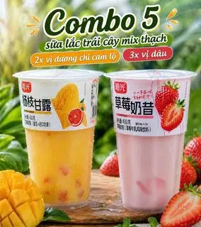 Hình ảnh ComBo 5 Ly Sữa Lắc Trái Cây Mix Thạch Gồm 2 Ly Vị Dương Cam Chi Lộ Và 3 Ly Vị Dâu