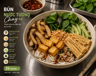 Hình ảnh Bún nước tương chay nấm & đậu hũ & chả giò
