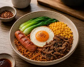 Hình ảnh Mỳ trộn indomie bò trứng xúc xích