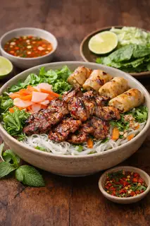 Hình ảnh Bún thịt nướng chả giò + Trà tắc