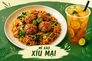 Hình ảnh combo 1 mì xào xíu mại +trà tắc 