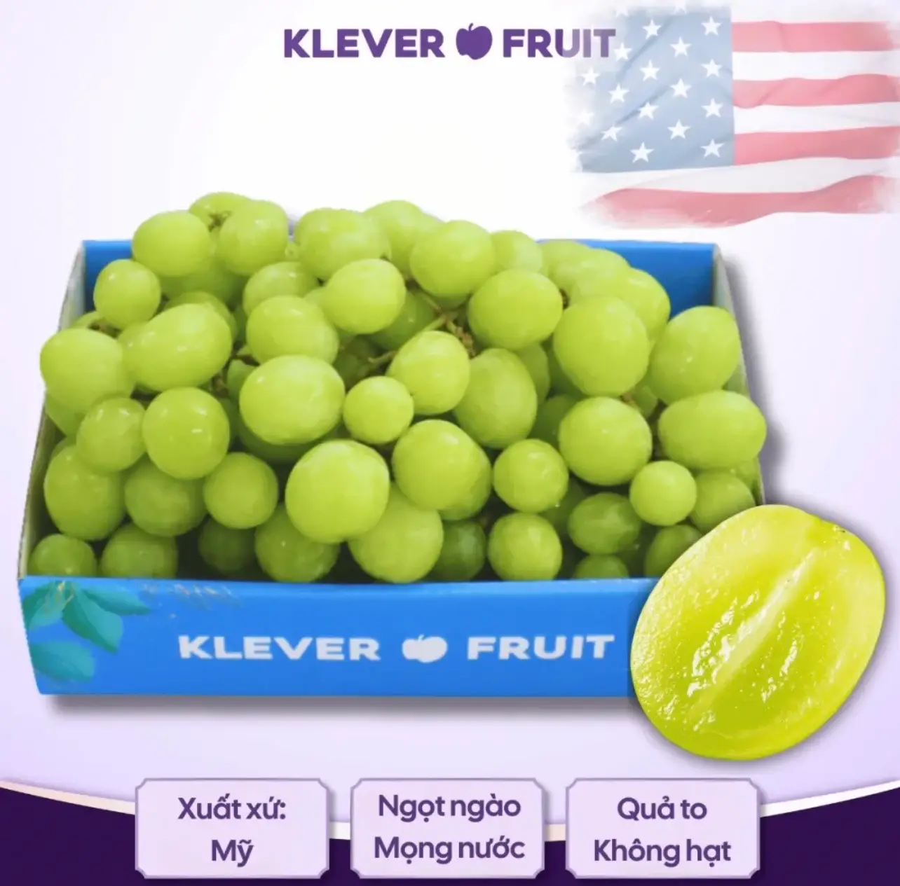 Hình ảnh Nho Xanh Không Hạt Mỹ - 1kg - USA GRAPES XS - Klever Fruit