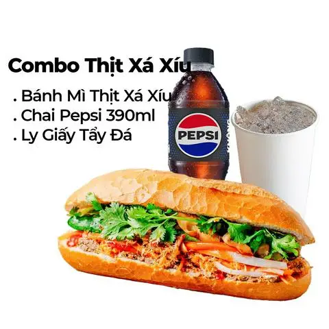 Hình ảnh Combo Bánh Mì Thịt Xá Xíu + Chai Pepsi 390ml