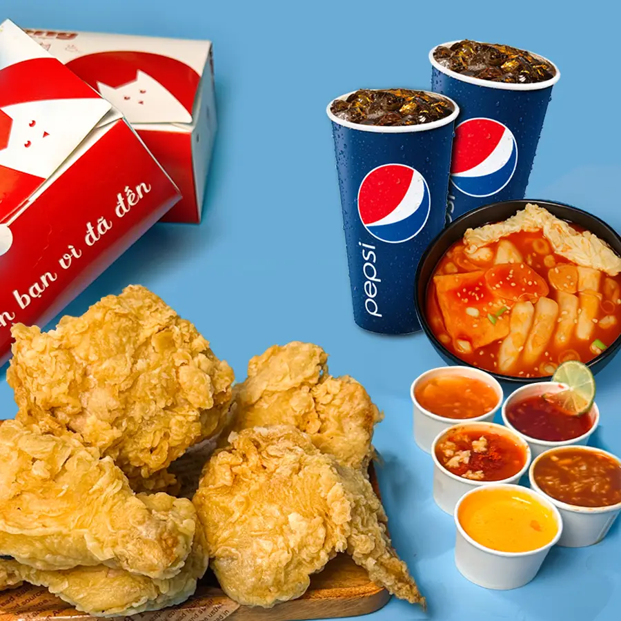 Hình ảnh Combo đừng dẫm lên cỏ và hoa nhé ( 2 Phần gà kèm sốt , 1 Tokbokki , 2 Pepsi)