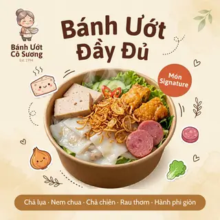 Hình ảnh Bánh ướt nóng đầy đủ