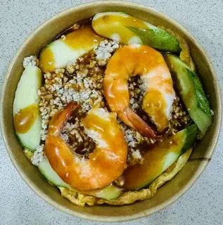 Hình ảnh Combo cơm tôm thịt bằm phủ trứng - canh rong biển