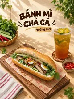 Hình ảnh Bánh Mì Chả Cá Trứng Cút + Trà Tắc 800ml