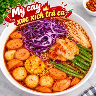 Hình ảnh Mỳ Cay Xúc Xích Trả Cá Tặng Trà Tắc