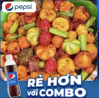 Hình ảnh Combo Cá Viên Chiên sốt Sa Tế Phần nhỏ +  1 Chai Nước Tự Chọn