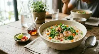 Hình ảnh Cháo yến mạch tôm và rau củ 