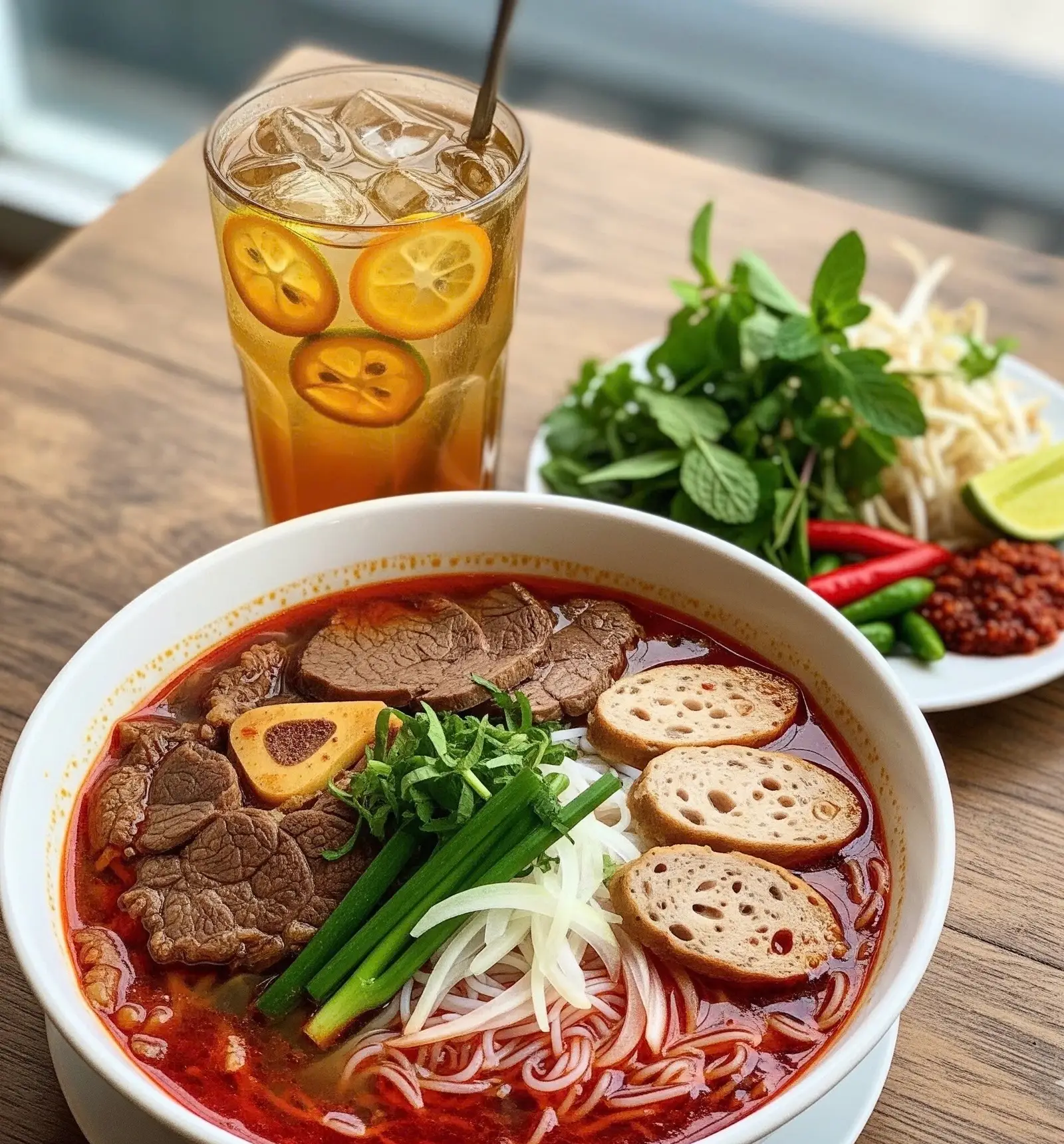 Hình ảnh Combo Bún bò no sương sương (2 toppings kèm trà tắc)