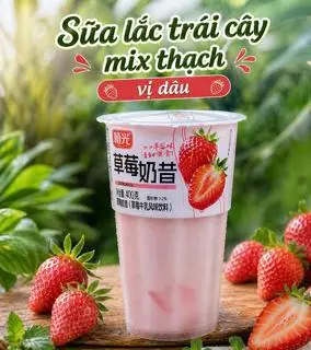 Hình ảnh Sữa Lắc Trái Cây Mix Thạch Vị Dâu 400g Full Topping