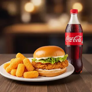 Hình ảnh Burger Gà Giòn + Bánh Gạo Lắc Phô Mai + Chai Coca 300ml