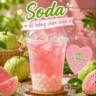 Hình ảnh soda ổi hồng chân châu ly 1000ml