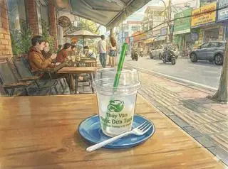 Hình ảnh Ly Nước Dừa Xiêm Tươi  ko đường với Cơm Dừa Xiêm Tươi. Ly 450ml.