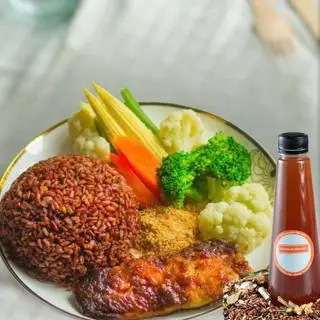 Hình ảnh cơm gạo lứt cá hồi Na Uy tươi + trà gạo lứt đỗ đen hethy 