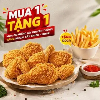 Hình ảnh [ mua 1 tặng 1] 06 Miếng gà Truyền Thống tặng khoai tây chiên - 120gr