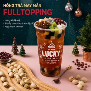 Hình ảnh Hồng trà may mắn full topping
