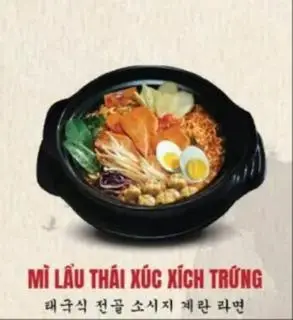 Hình ảnh Mì kim chi xúc xích trứng