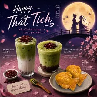 Hình ảnh Combo: 1 cốc Matcha latte Đậu đỏ + 1 bánh cá Đậu đỏ