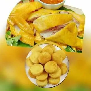 Hình ảnh Gà hấp hành 1/2 con chặt sẵn - xôi chiên 6 miếng