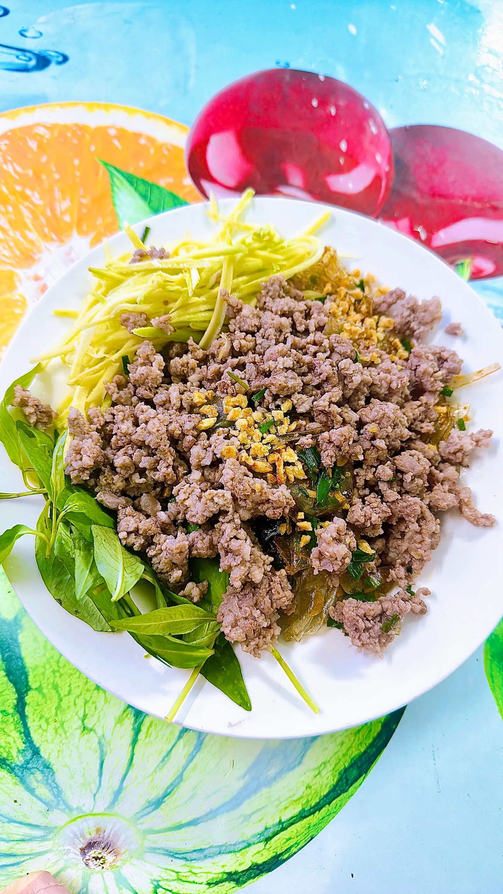 Hình ảnh Bánh tráng phơi sương mỡ hành siêu nhiều thịt bằm