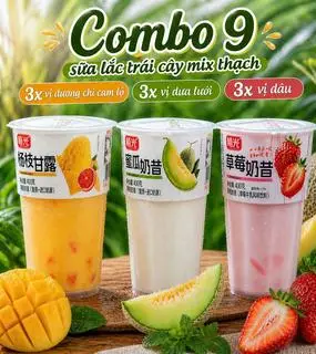 Hình ảnh ComBo 9 Ly Sữa Lắc Trái Cây Mix Thạch Gồm 3 Ly Vị Dương Cam Chi Lộ Và 3 Ly Vị Dưa Lưới Và 3 Ly Vị Dâu