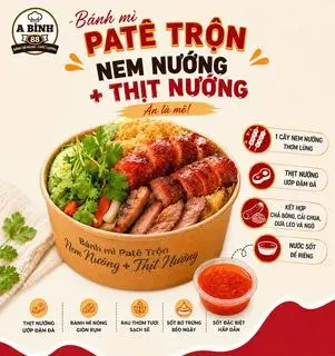 Hình ảnh bánh mì trộn pate thịt nướng nem nướng 