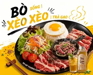 Hình ảnh Cơm xèo bò mỹ + trứng + trà