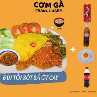 Hình ảnh Cơm gà xối mỡ sốt sả ớt  (size nhỏ) + 1 món ăn kèm