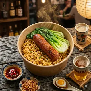 Hình ảnh Mì trộn Indomie Topping lạp xưởng nướng đá