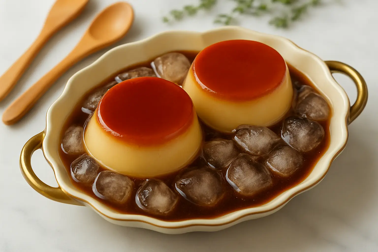 Hình ảnh Bánh Flan caramel+ Cà phê đen đá