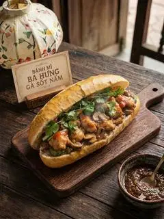 Hình ảnh Bánh mì gà sốt nấm