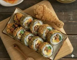 Hình ảnh Kimbap + đùi  tỏi của cánh gà