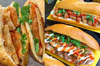 Hình ảnh 3 bánh mì nem nướng+trứng+trà chanh 