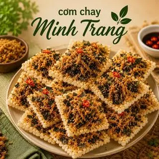 Hình ảnh cơm cháy mix chà bông vs rong biển