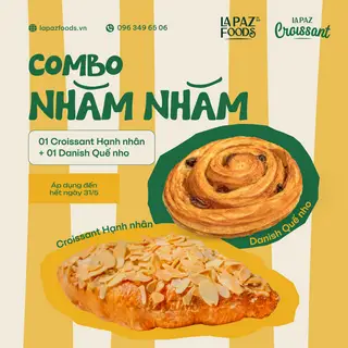Hình ảnh Combo 1 Danish quế nho & 1 croissant Hạnh nhân
