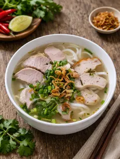 Hình ảnh bánh canh chả cá và thịt cắt lát 