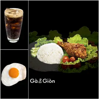 Hình ảnh Cơm Gà Giòn+Trứng Cháy Cạnh+Nước Ngọt Tươi