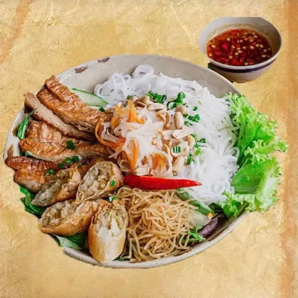 Hình ảnh Bún thịt nướng chả giò chay