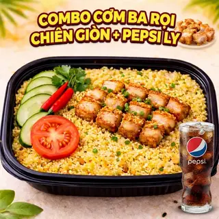 Hình ảnh combo cơm ba rọi chiên giòn + 1 ly nước