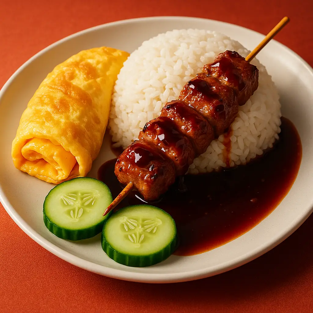 Hình ảnh Cơm thịt xiên nướng - trứng cuộn