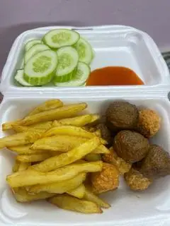 Hình ảnh combo cá bò viên chiên+ khoai tây tặng ly Trà Tắc