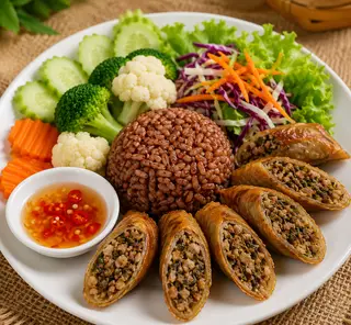 Hình ảnh Cơm lứt dồi rán chay vegan