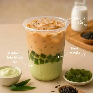 Hình ảnh Trà Sữa Tàu Hủ Lá Dứa Thạch Matcha
