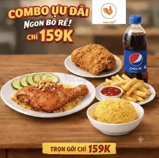 Hình ảnh 1 Cơm Gà Xối Mỡ Mắm Tỏi -  1 Gà Rán -  1 Khoai Tây - 1 Cơm Thêm - 1 Pepsi