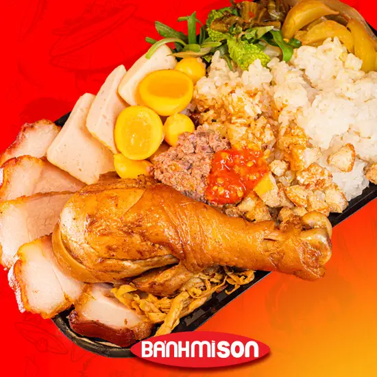Hình ảnh Xôi Son đùi gà rôti, lạp xưởng, hành phi