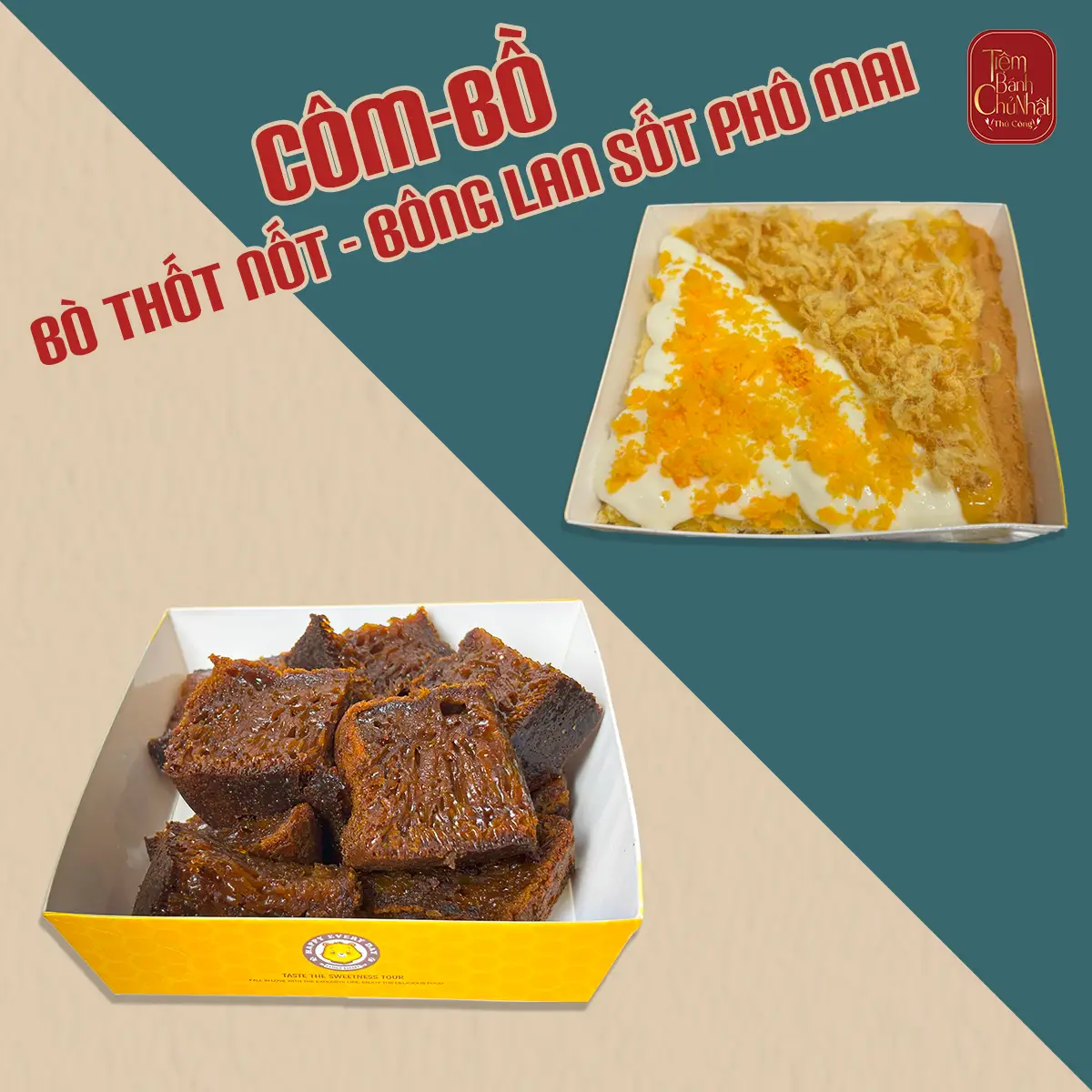 Hình ảnh Bánh bò thốt nốt hộp - Bông lan chà bông trứng muối sốt phô mai