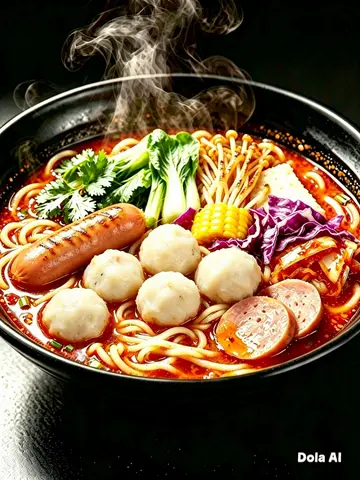 Hình ảnh Mì cay bò viên, xúc xích