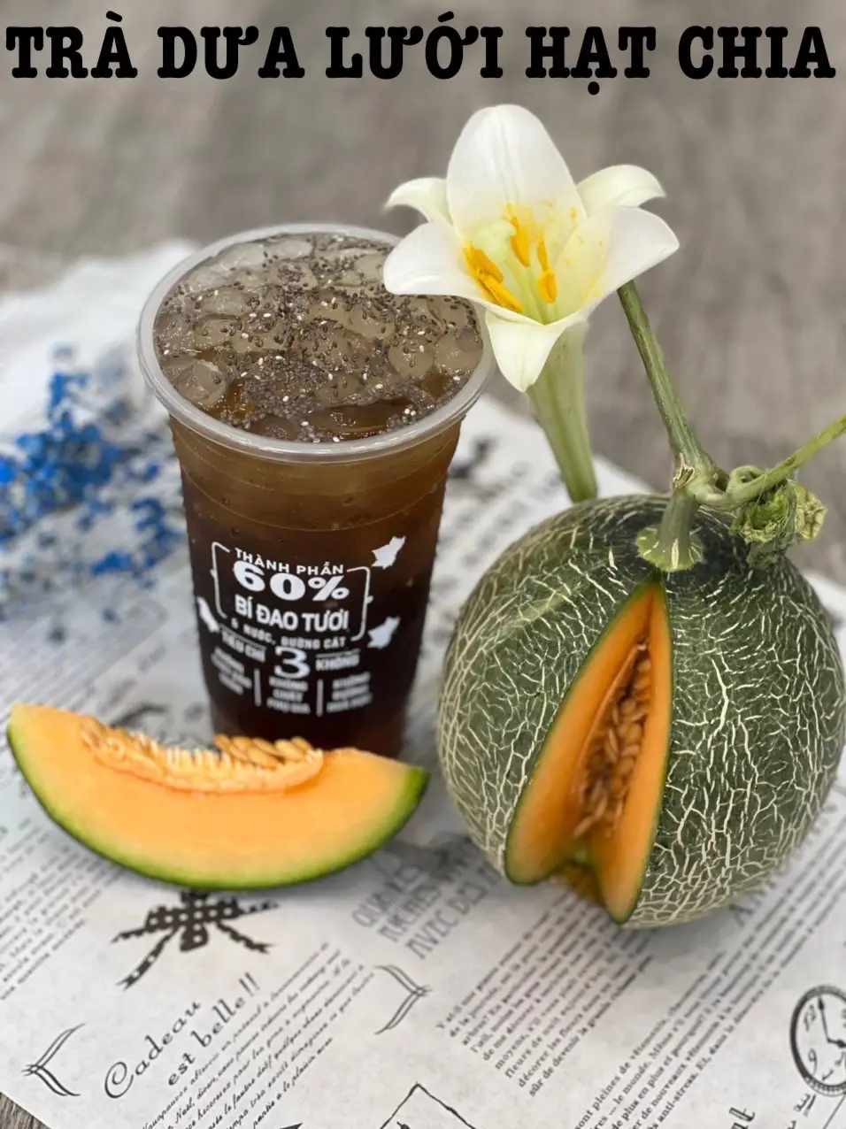 Hình ảnh  Trà dưa lưới hạt chia